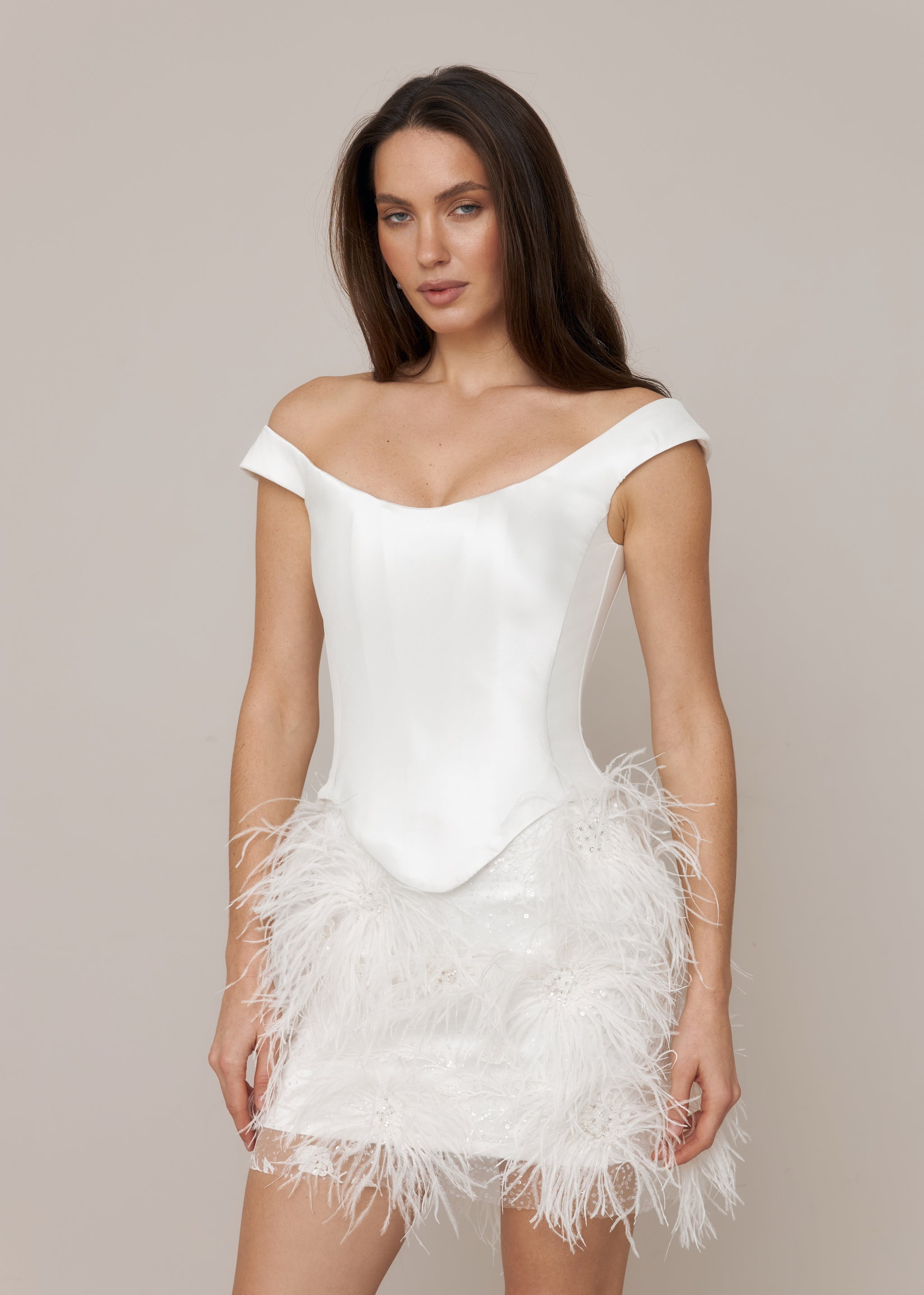 Wedding Corset & Feather Mini Skirt, Solene Set