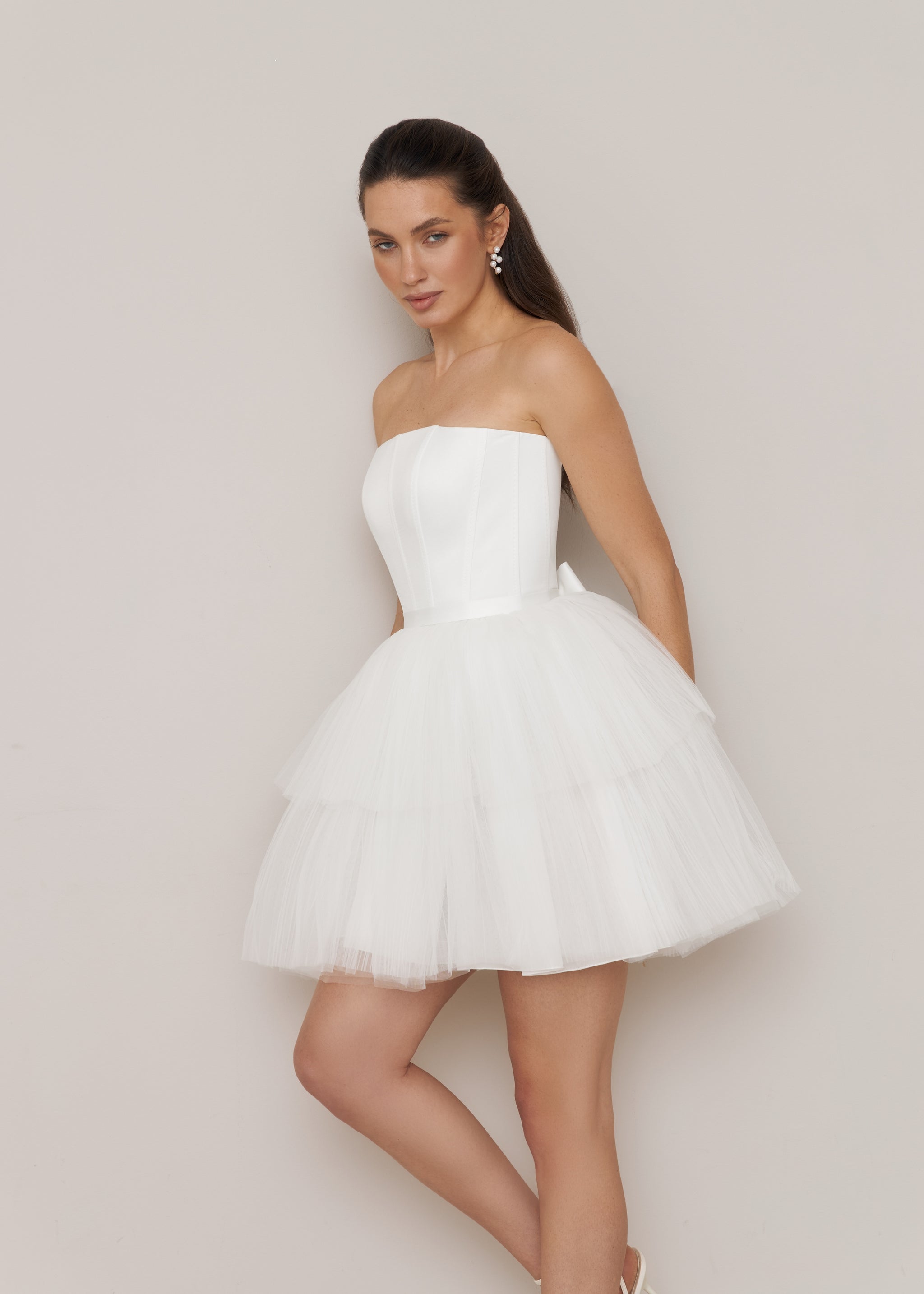 princess polly baby blue dress Chic A-Line Satin Tulle Short-Mini Wedding Dress Off Shoulder Little White Dress COCOMELODY CW3381, 7 Days / Ivory / US16-UK18-EUR46 main image 0