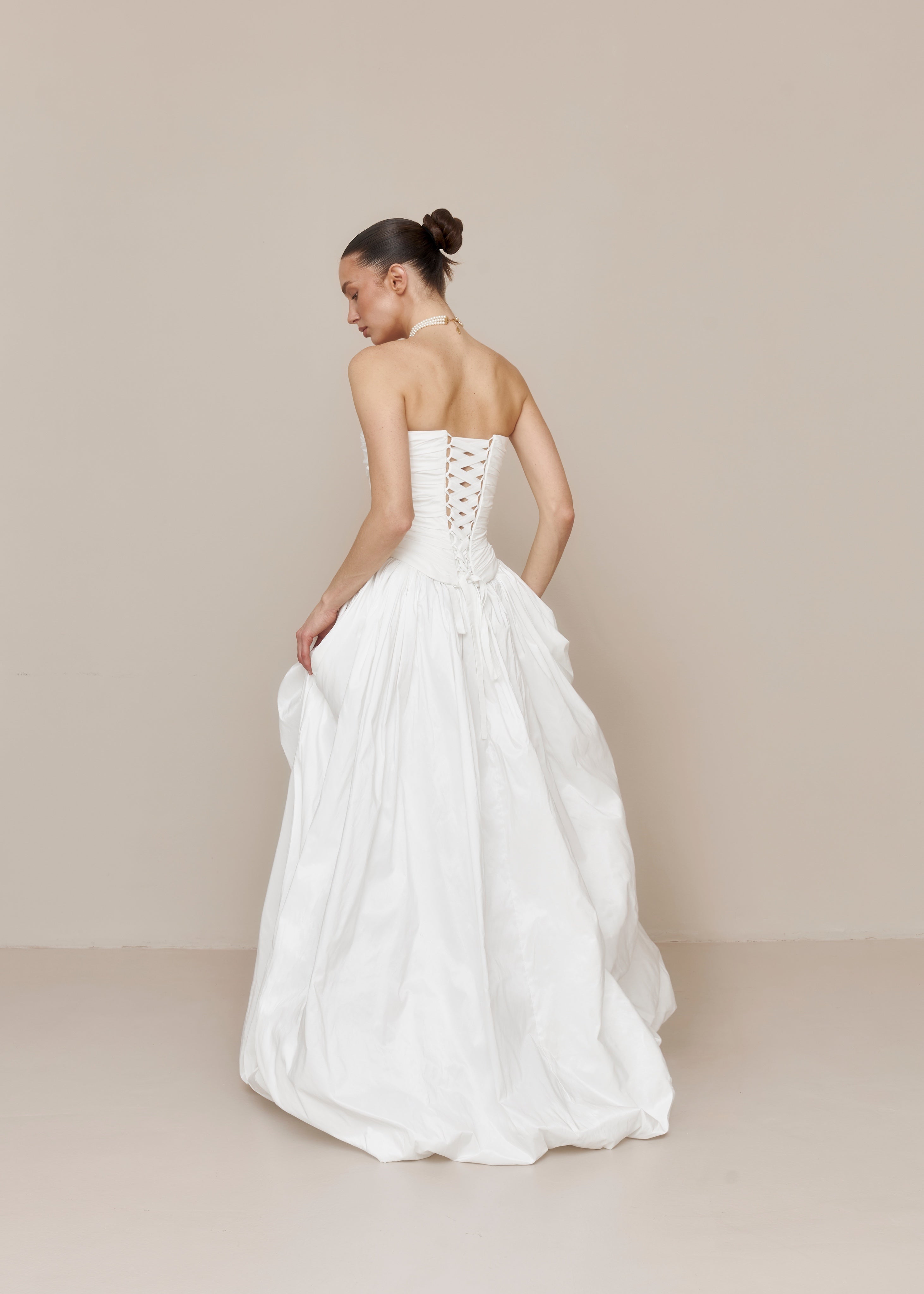 Two-Piece Bridal Dress, Wedding Corset & Short Taffeta Skirt, Daphne Set Silk Peach / 12