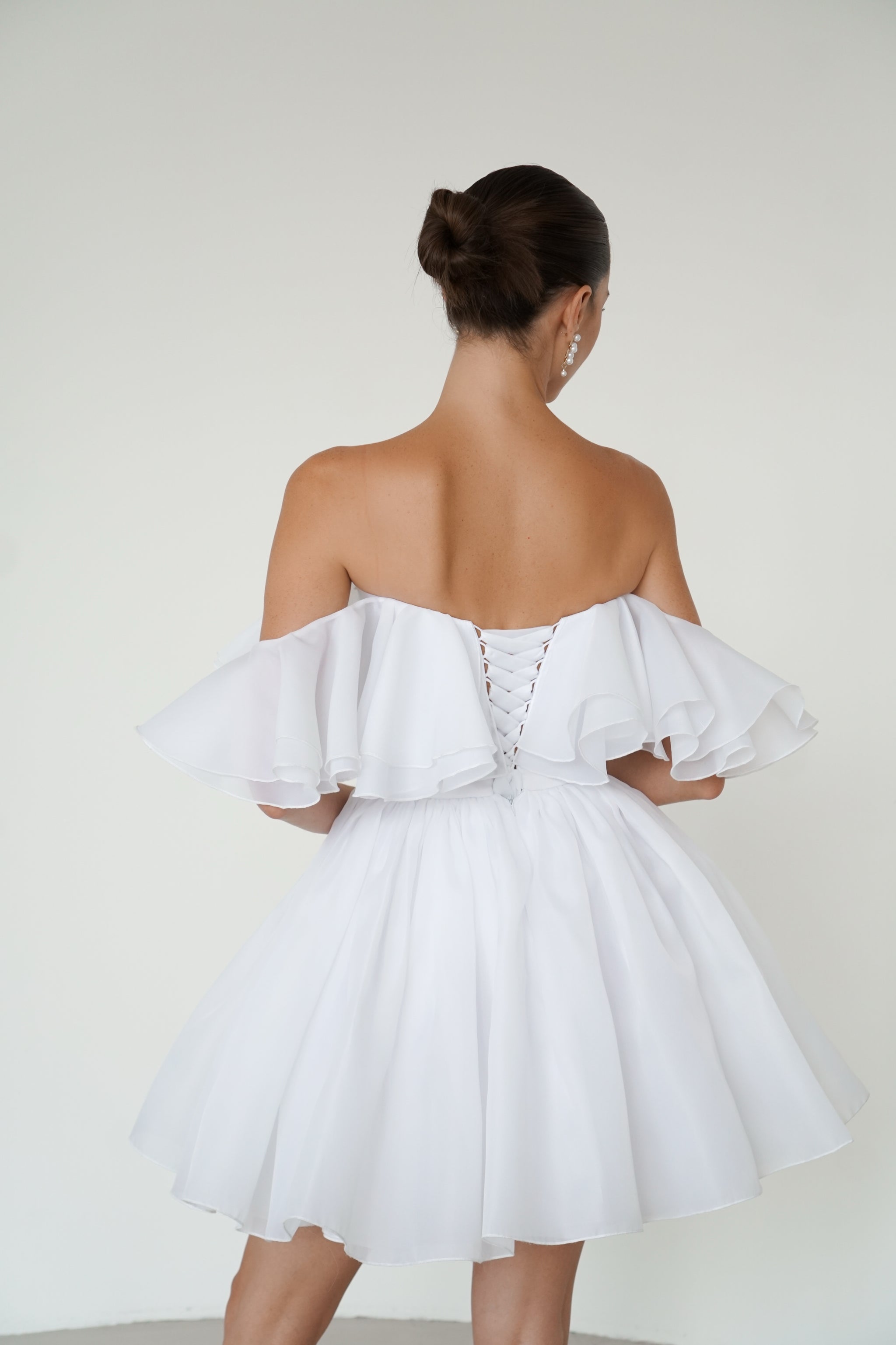 short white organza dress Sky To Moon Olympia White Organza Babydoll Mini Dress - Size M