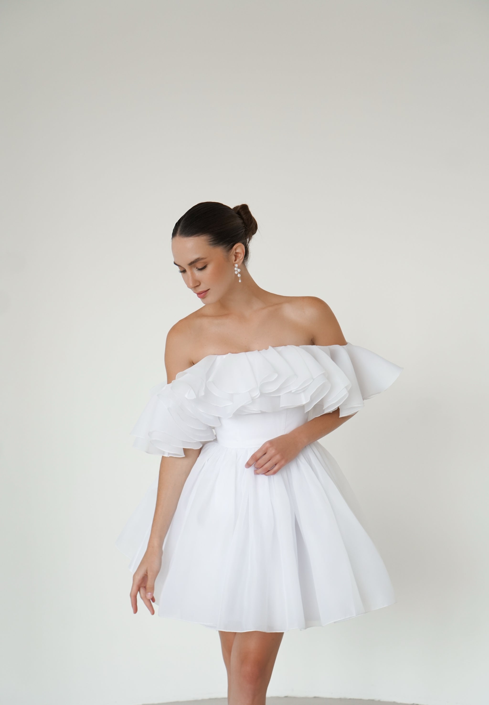 short organza dress Ozzie Square Neck Organza Tiered Mini Dress