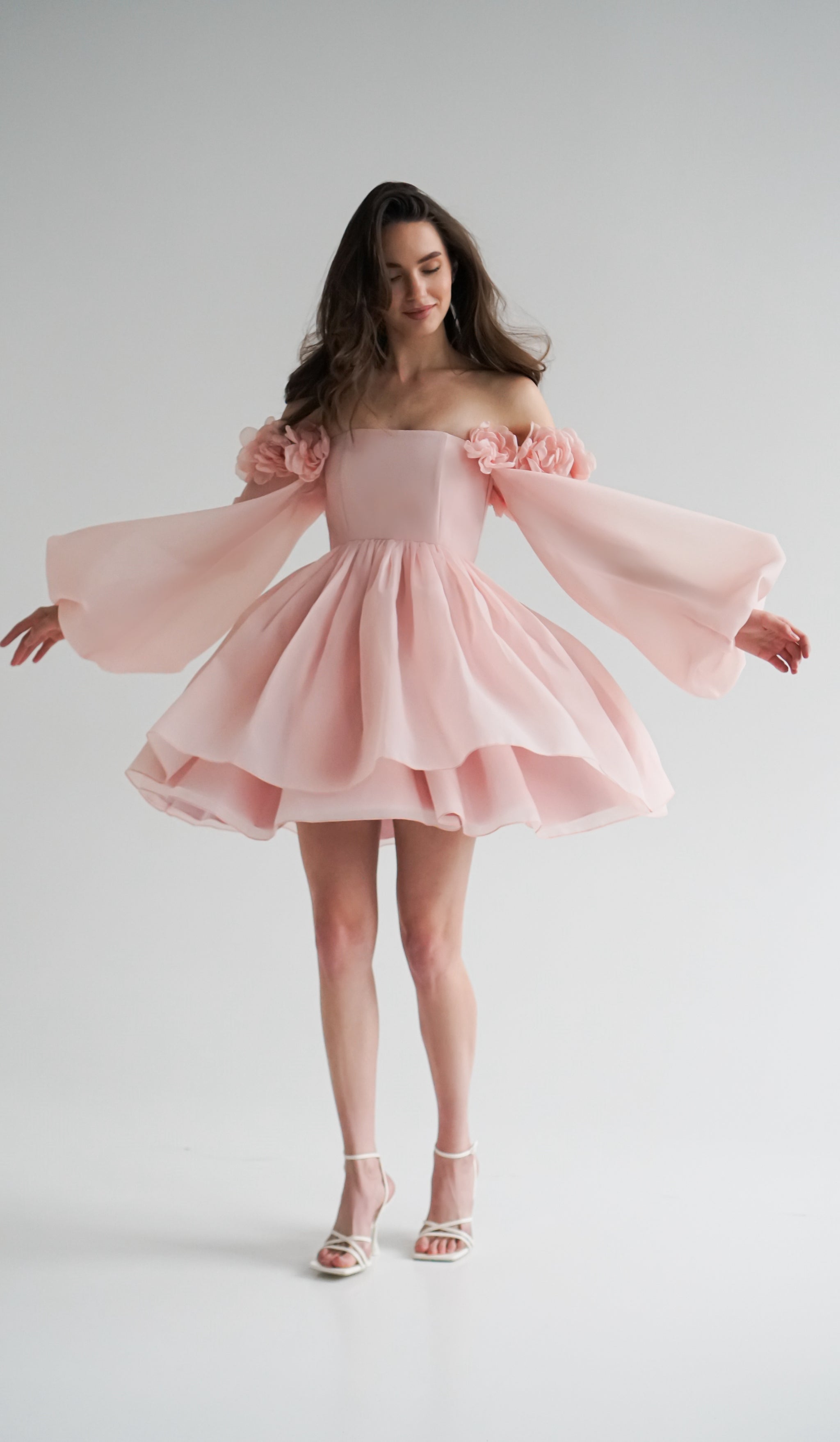 ariel off shoulder mesh mini dress Short Wedding Dress 3D Flowers, Ariel Dress – Have Dress