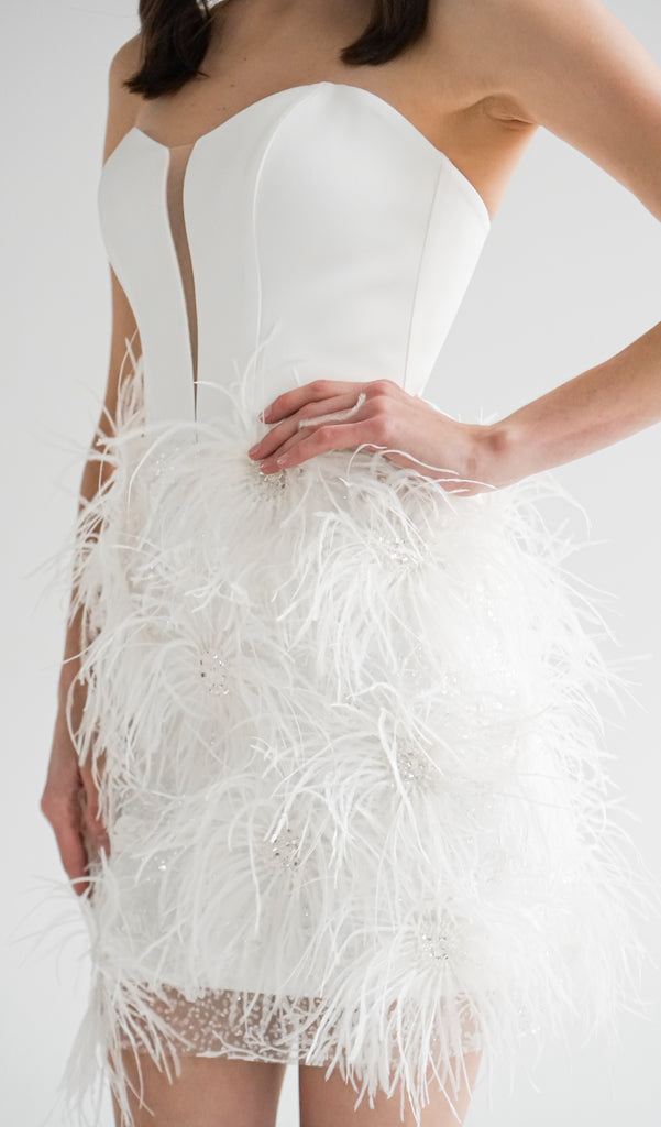 short feather wedding dress Milla Nova Pelegrina Beaded Short Wedding Dress HK