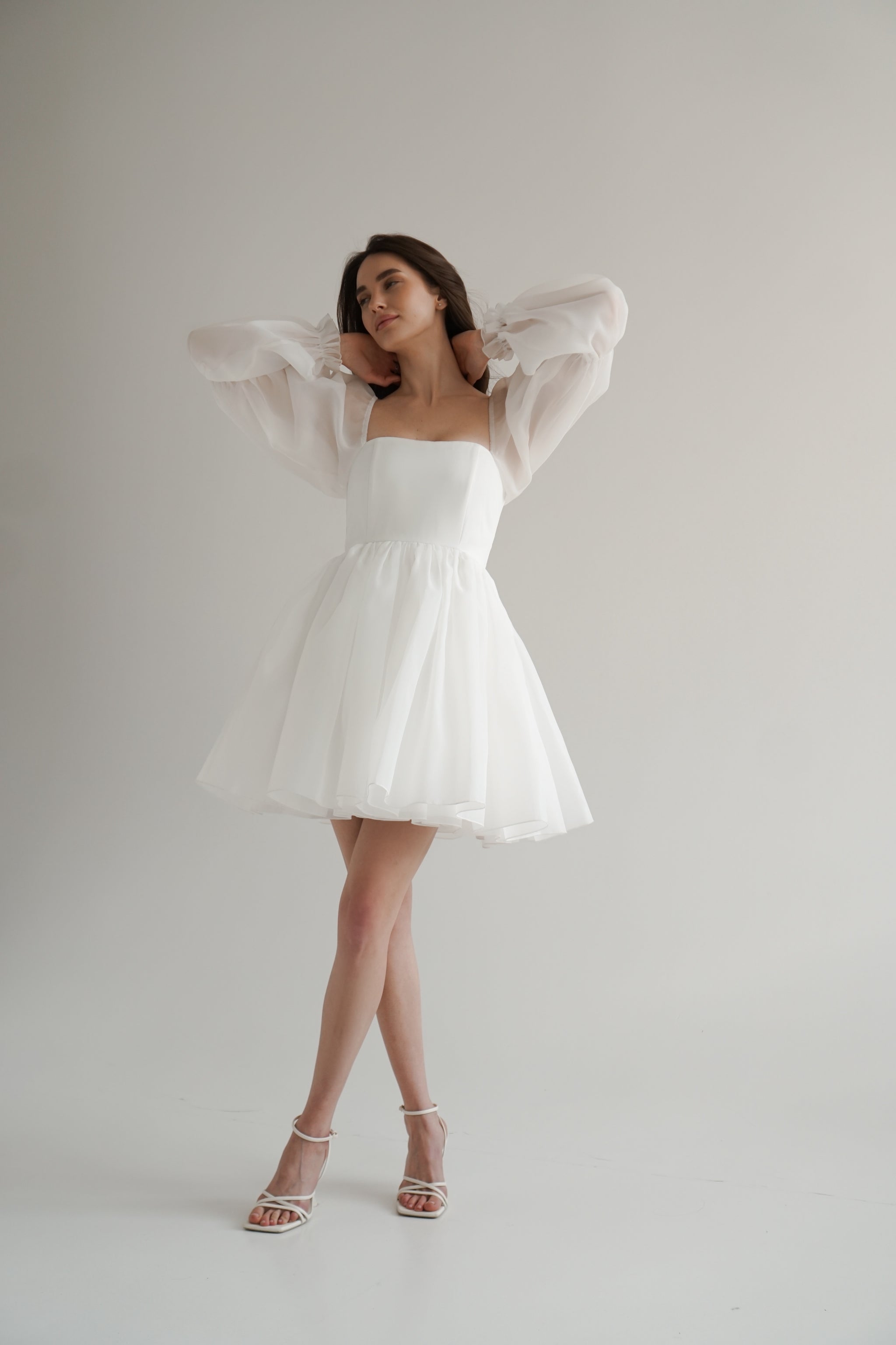 Mini Wedding Dress with Long Sleeves, Bertha Dress Off-White / 2