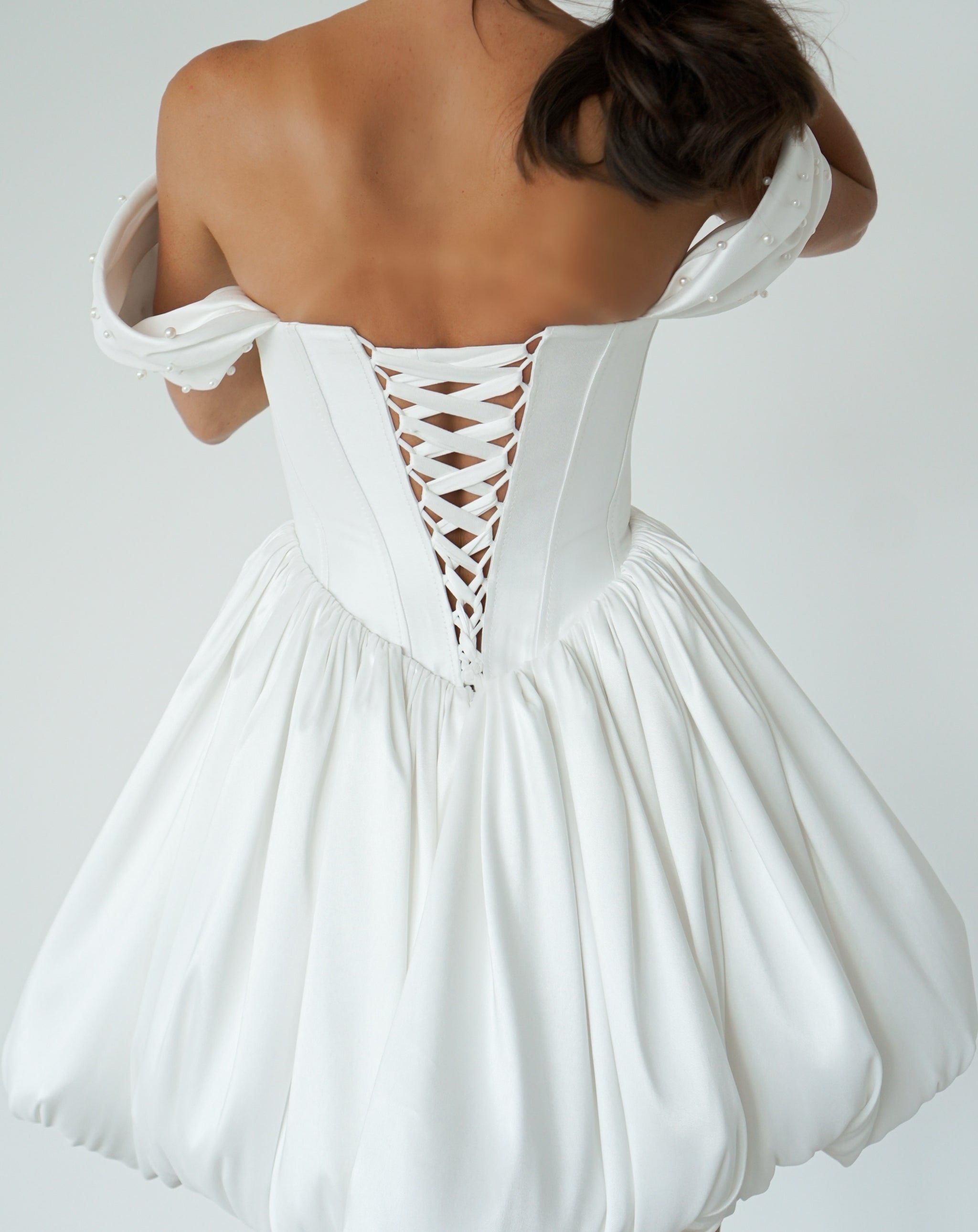 basque waist white dress short Miss Circle Sacha White Lace Drop Waist Corset Puffy Mini Dress L