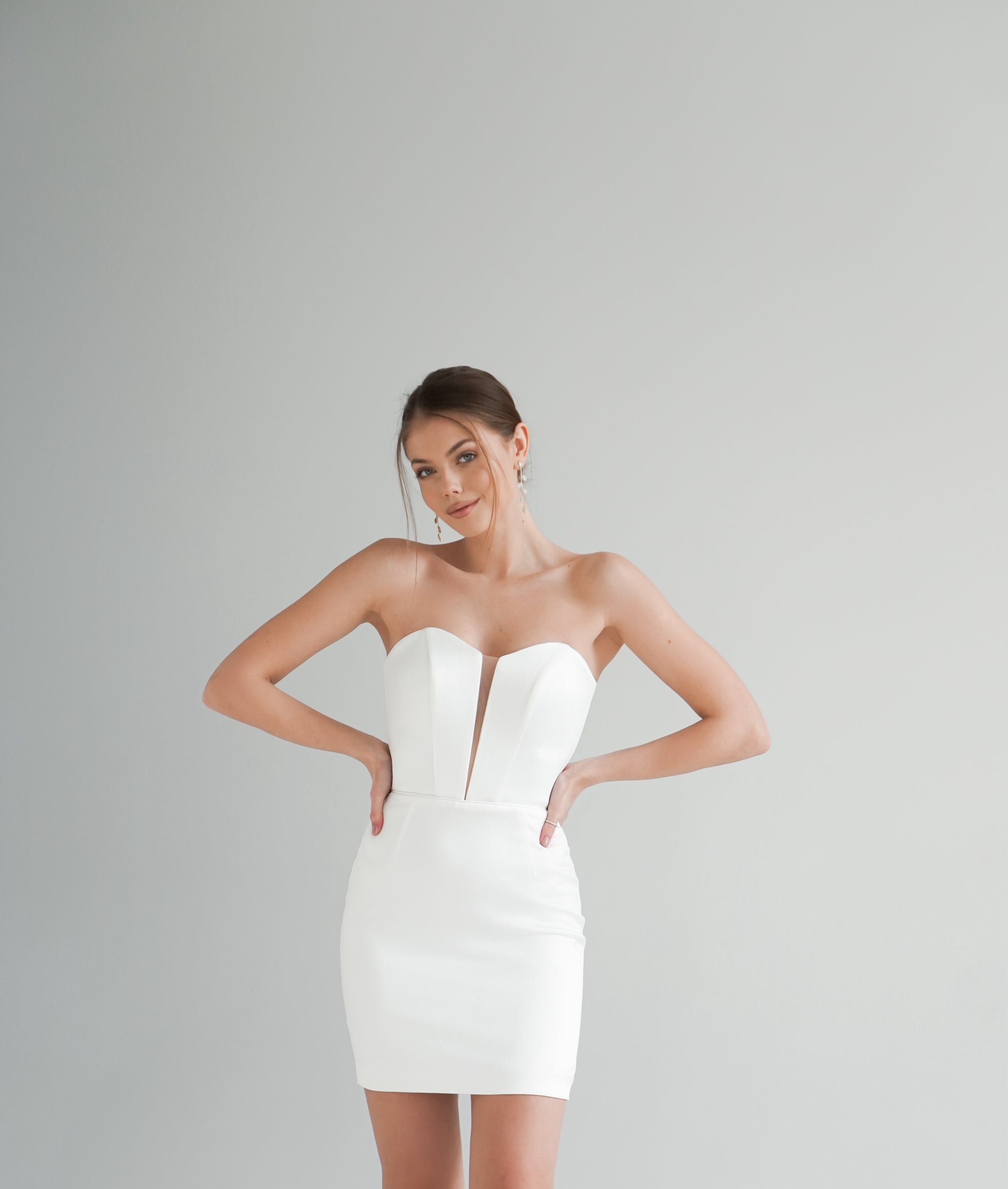Simple Mini Wedding Dress, Ann Dress 4 / Off-White