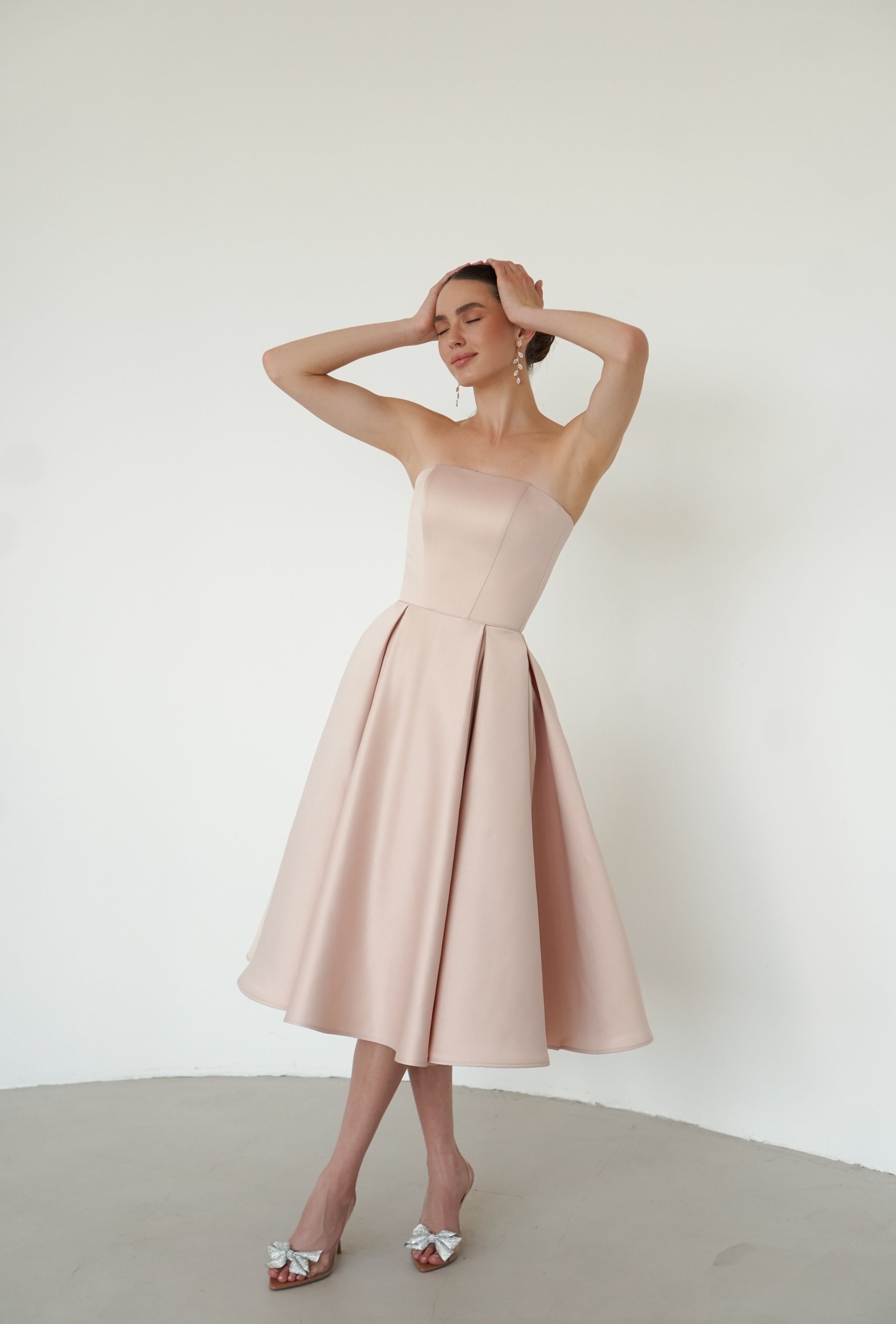 Midi Satin Wedding Dress, Simple Wedding Dress, Emily Dress Black / 14