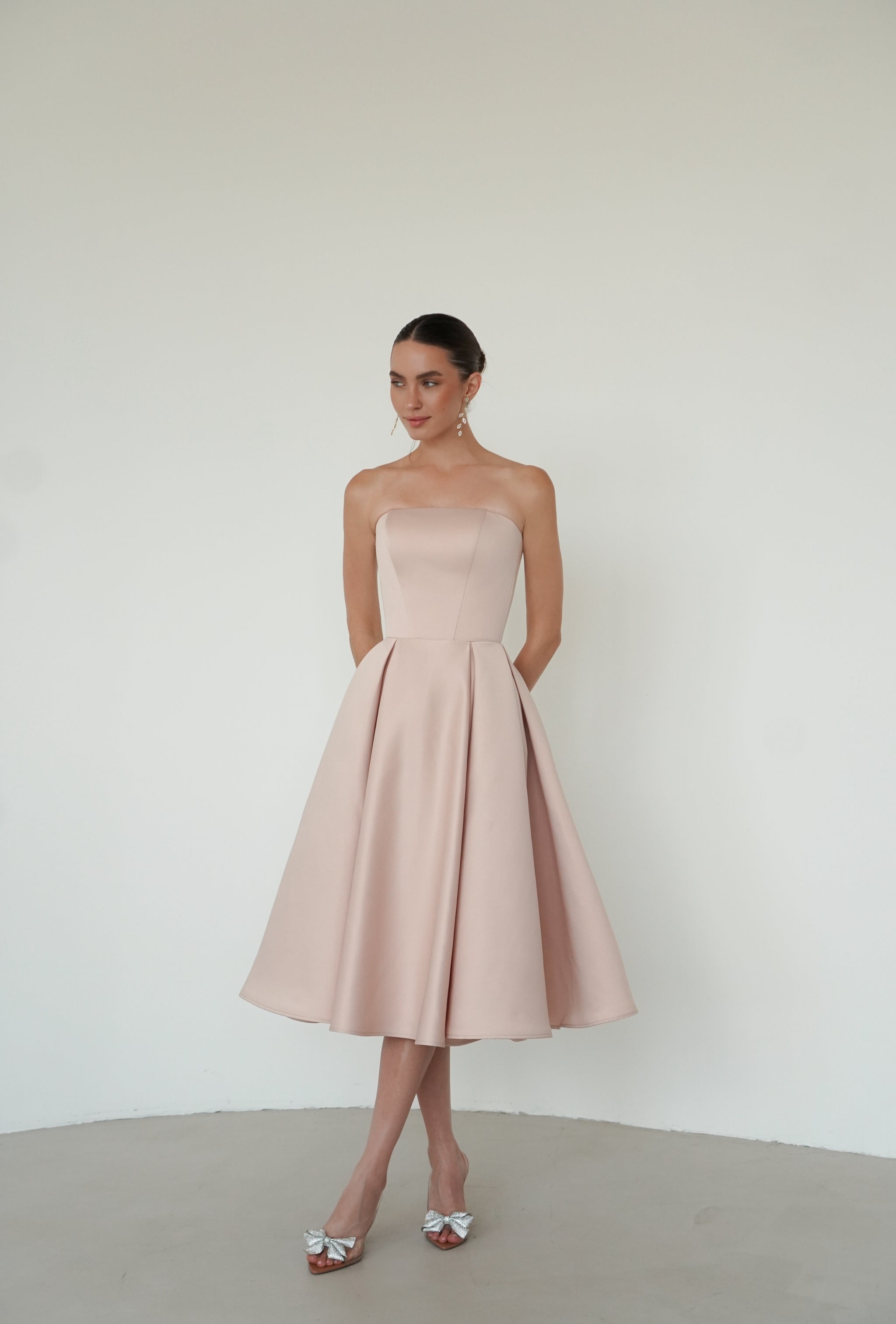 Midi Blush Wedding Dress, Prom Dress, Emily Dress White / 14