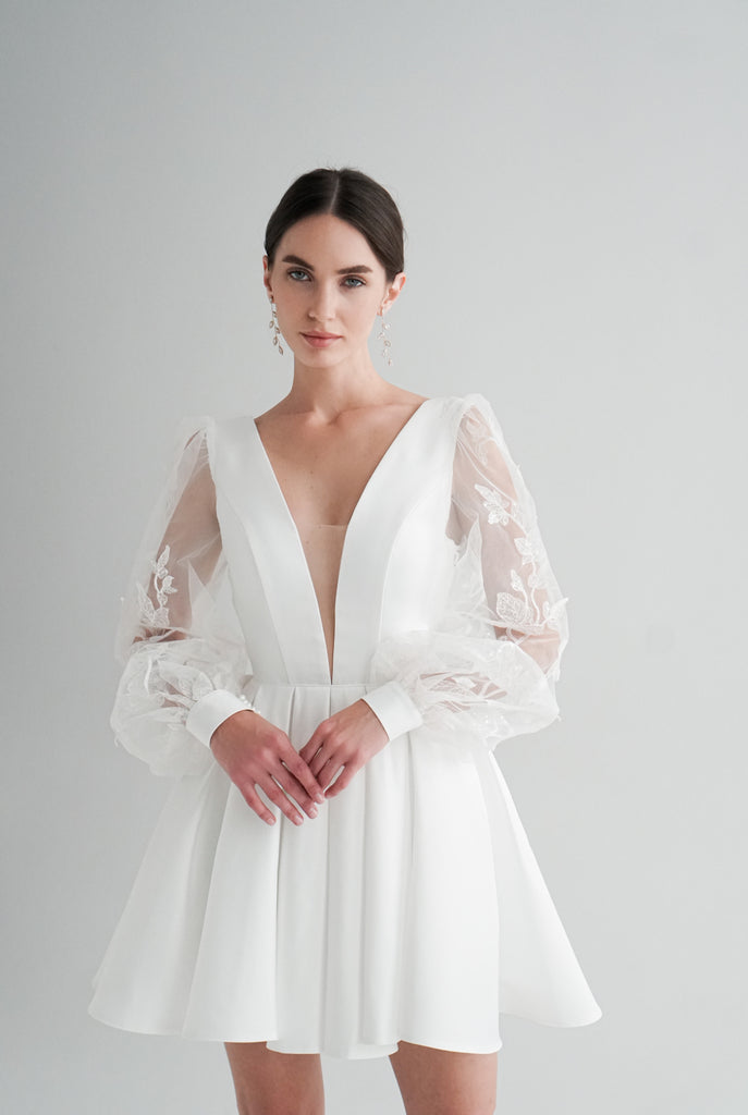 Short Wedding Dress with Lace Sleeves, Rosemary Dress – Have Dress