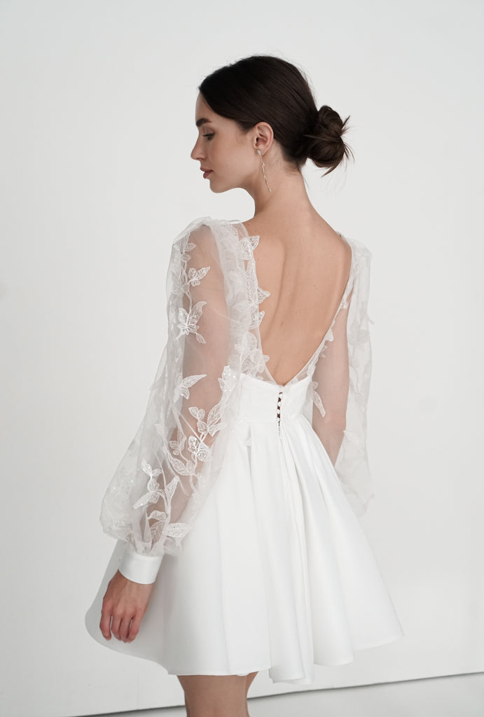 Short Wedding Dress with Lace Sleeves, Rosemary Dress Have Dress Short Wedding Dress with Lace Sleeves, Rosemary Dress Have Dress