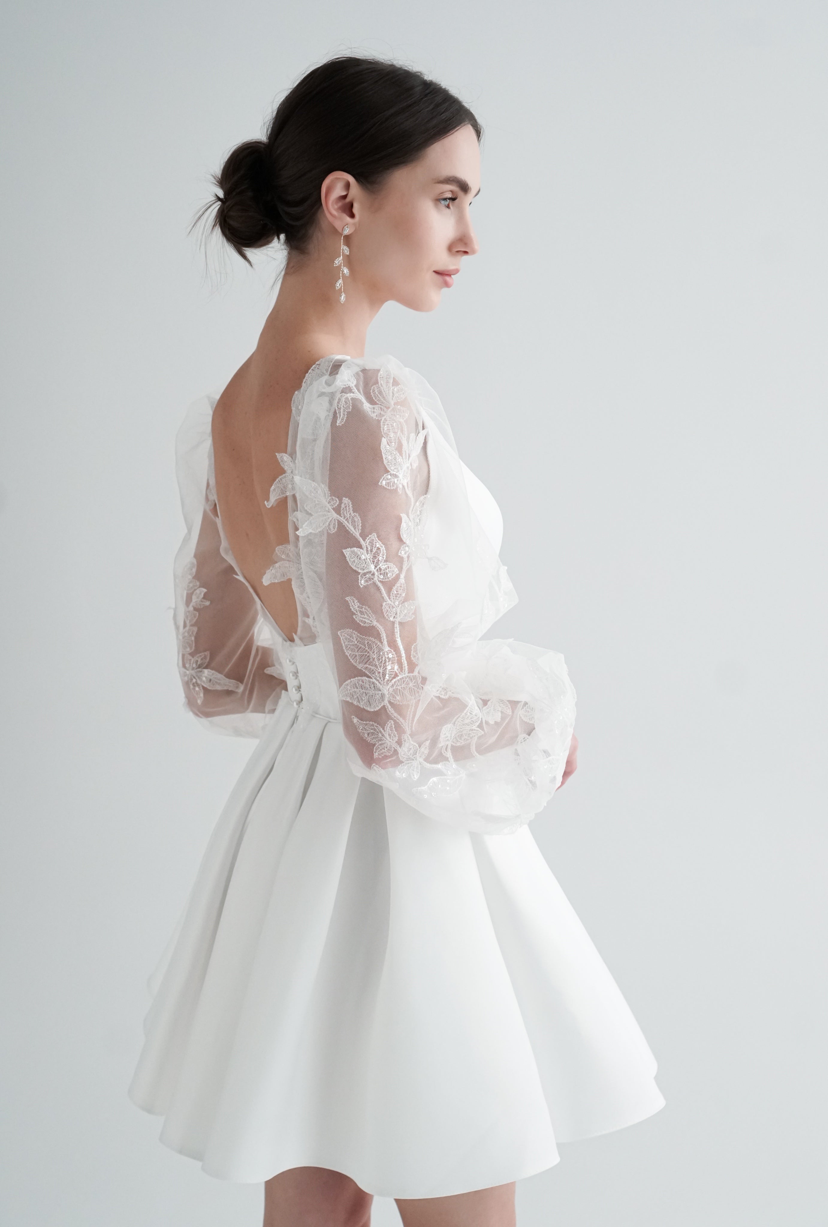 short wedding dress with sleeves Short Wedding Dress with Lace Sleeves, Rosemary Dress – Have Dress