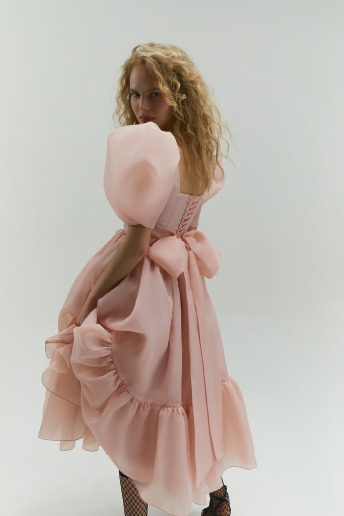 Tea Length Organza Wedding Dress, Maria Dress Blush / 14 Tea Length Organza Wedding Dress, Maria Dress Blush / 14