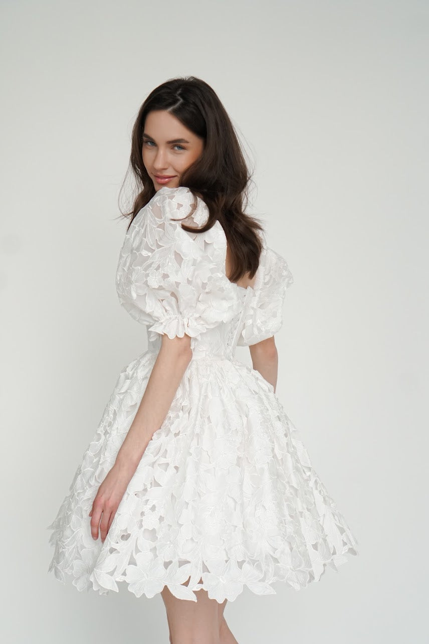 Short Wedding Lace Wedding dress, Evelyn Dress Nude\Ivory / 12 Short Wedding Lace Wedding dress, Evelyn Dress Nude\Ivory / 12