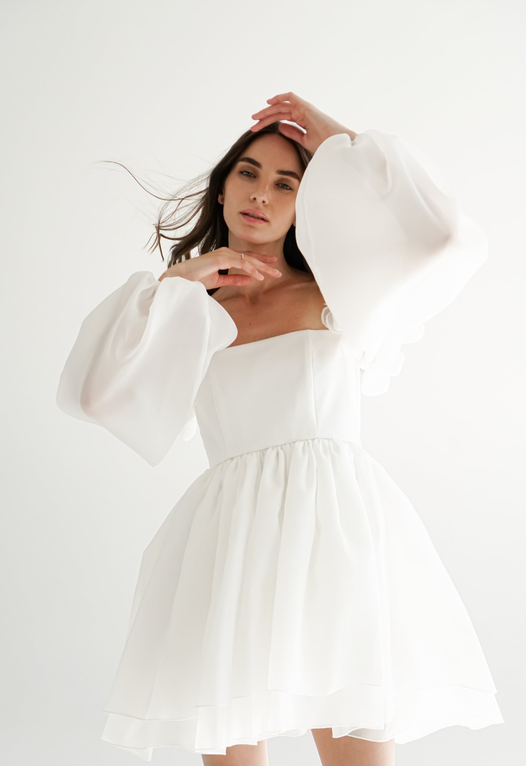 ariel off shoulder mesh mini dress Short Wedding Dress 3D Flowers, Ariel Dress – Have Dress