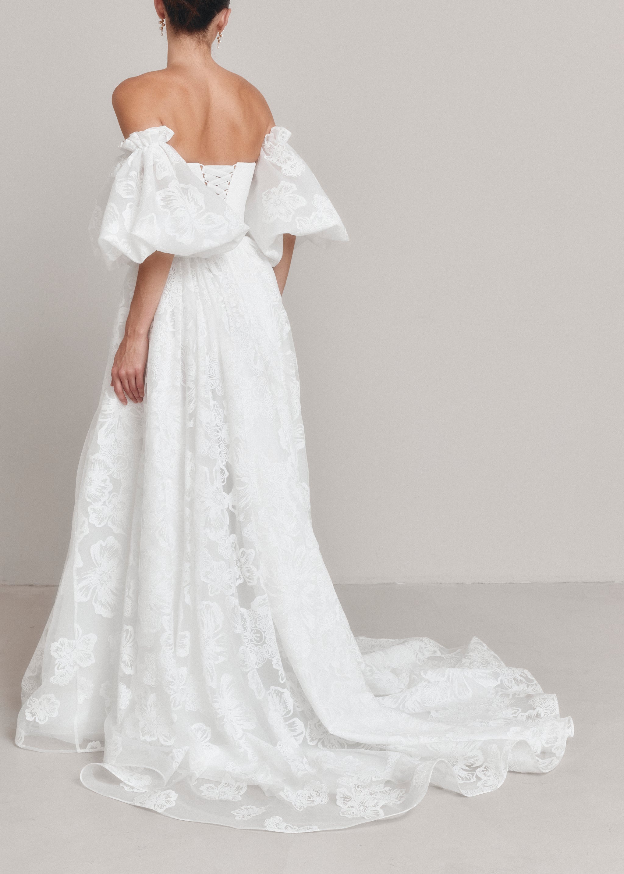 A-Line Floral Wedding Dress, Annabelle Dress 16 / Off-white
