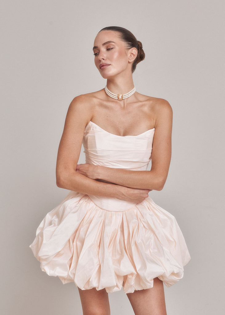 Two-Piece Bridal Dress, Blush Wedding Corset & Short Taffeta Skirt, Daphne Set