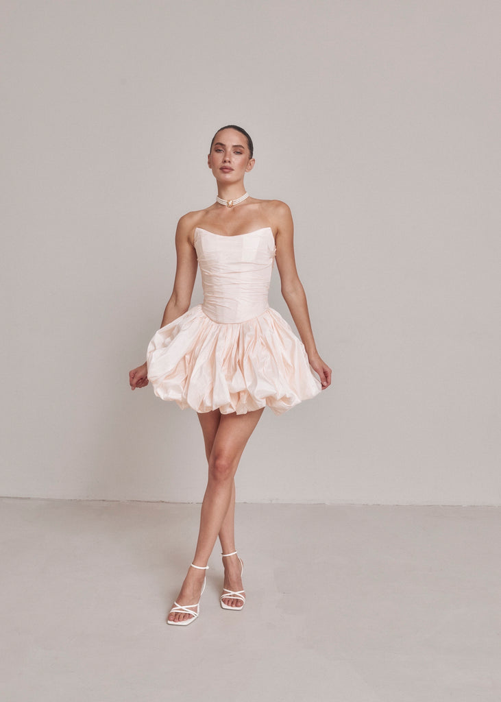 Two-Piece Bridal Dress, Blush Wedding Corset & Short Taffeta Skirt, Daphne Set