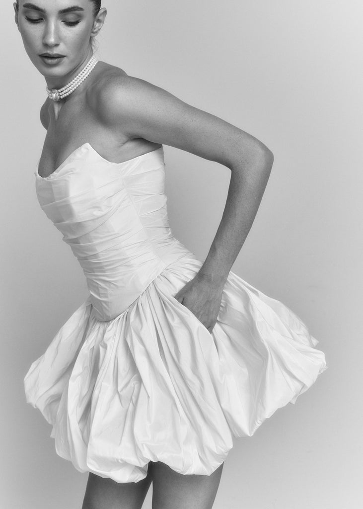 Two-Piece Bridal Dress, Blush Wedding Corset & Short Taffeta Skirt, Daphne Set