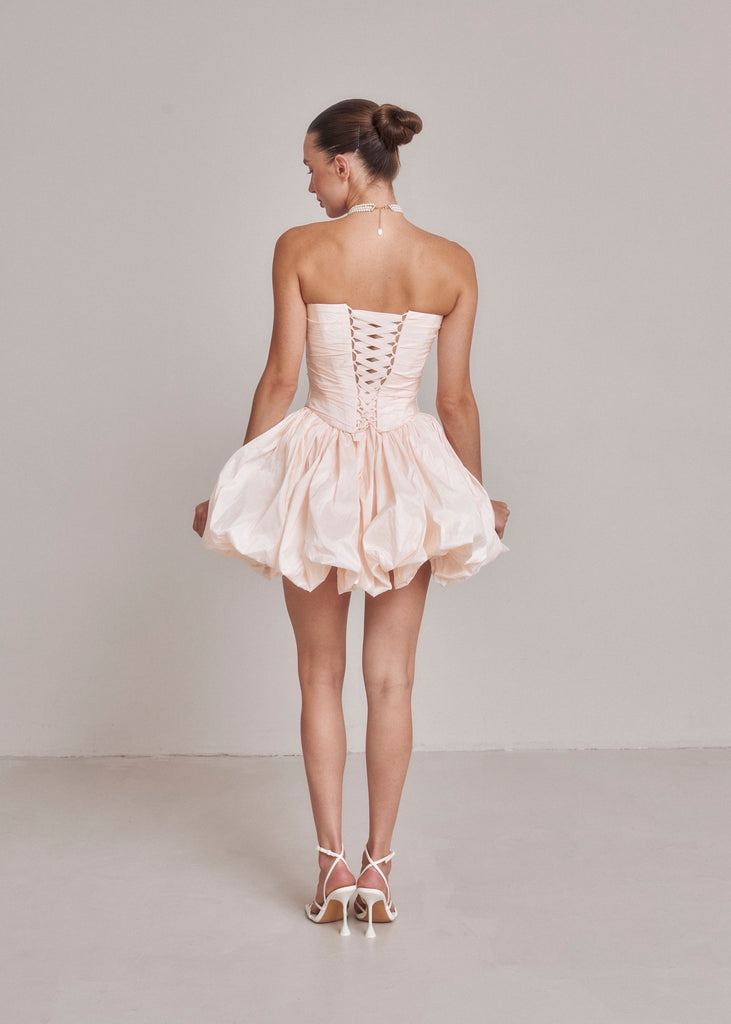 Two-Piece Bridal Dress, Blush Wedding Corset & Short Taffeta Skirt, Daphne Set