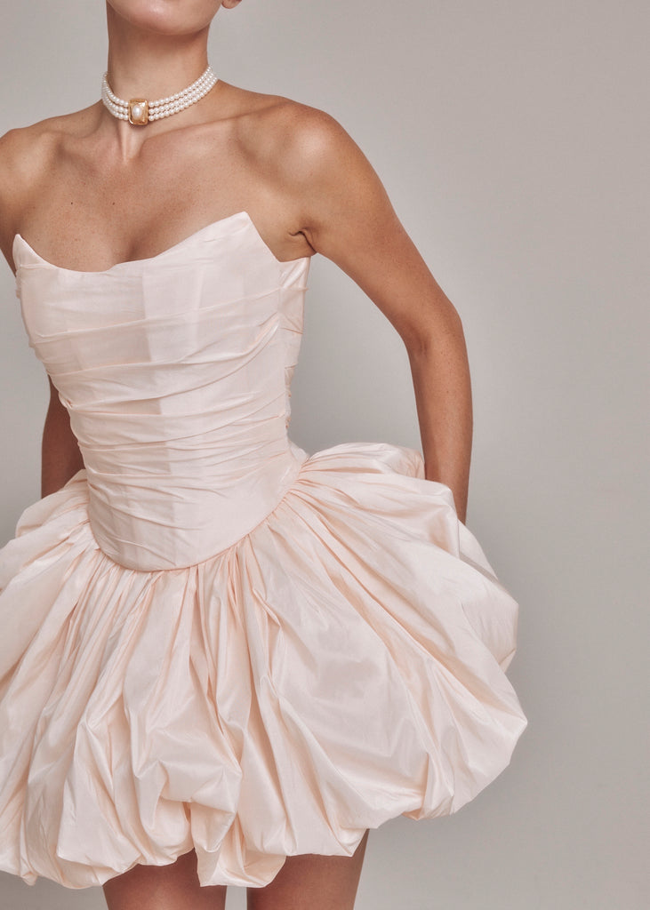 Two-Piece Bridal Dress, Blush Wedding Corset & Short Taffeta Skirt, Daphne Set