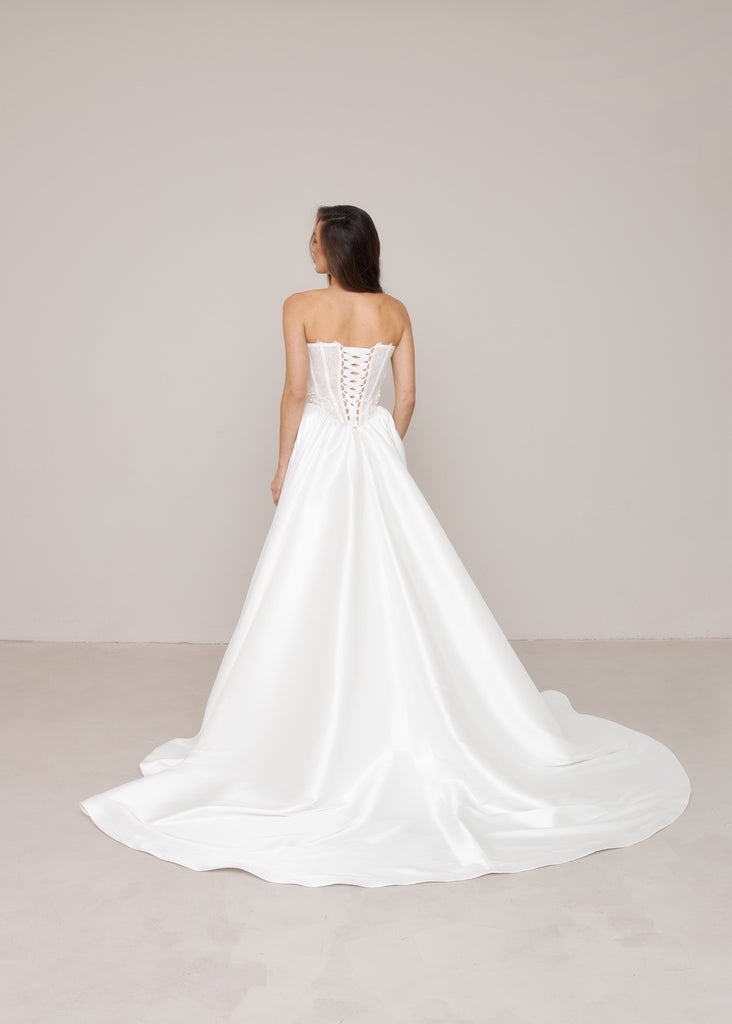 Basque Waist Wedding Dress, Slit Bridal Gown, Antoinette- Monica Dress Off-white / 16