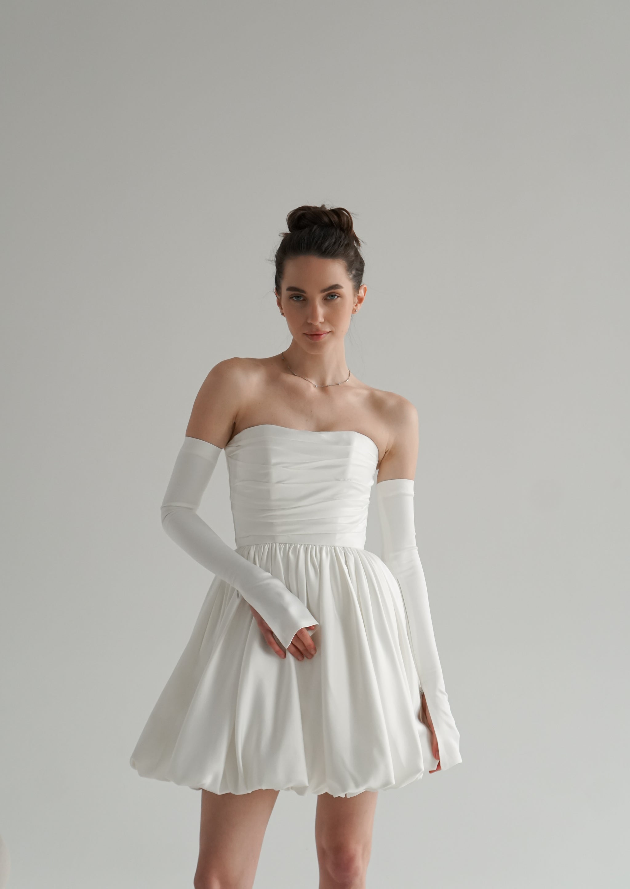 Short Wedding Dress with Gloves, Balloon Wedding Dress, Aletta Dress 0 / Off-White Short Wedding Dress with Gloves, Balloon Wedding Dress, Aletta Dress 0 / Off-White