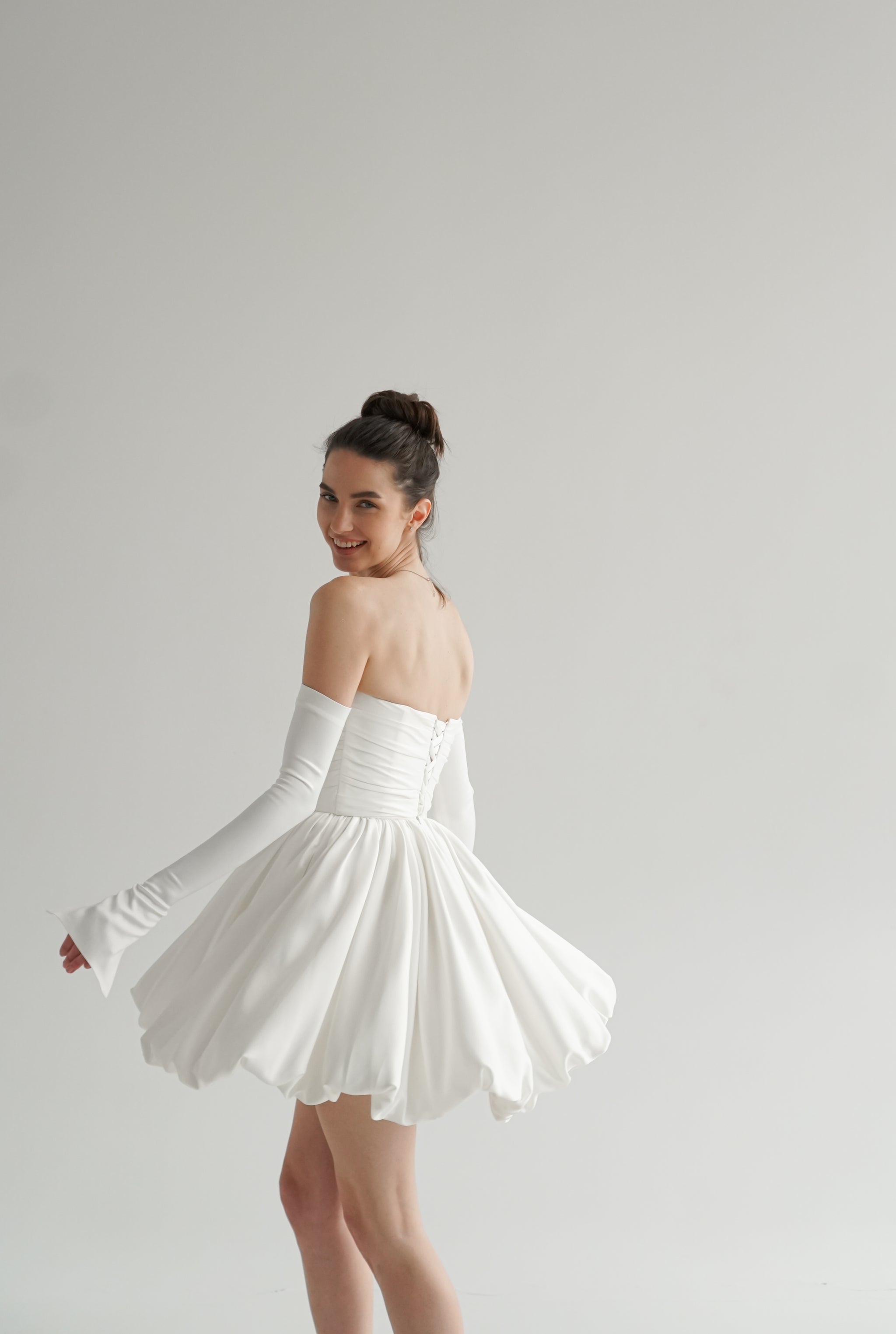 white mini dress with gloves Short Wedding Dress with Gloves, Balloon Wedding Dress, Aletta Dress