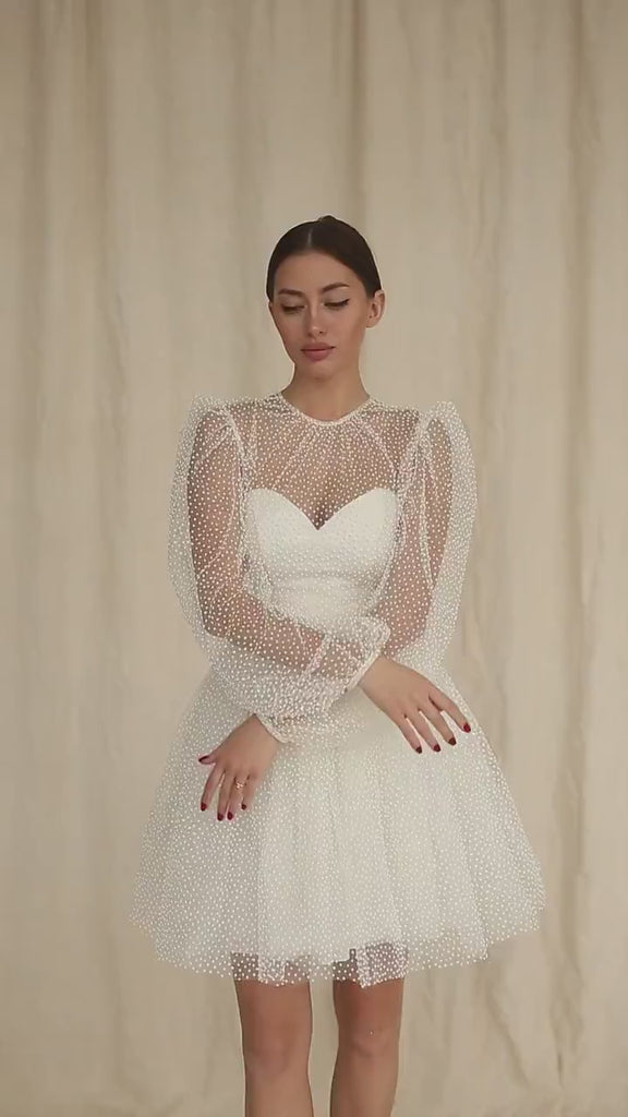 Jenifer dress, Mini Wedding dress, Short wedding dress, Rehearsal dinner dress, Bridal Shower dress, Elopement gown, Dots Glitter Dress