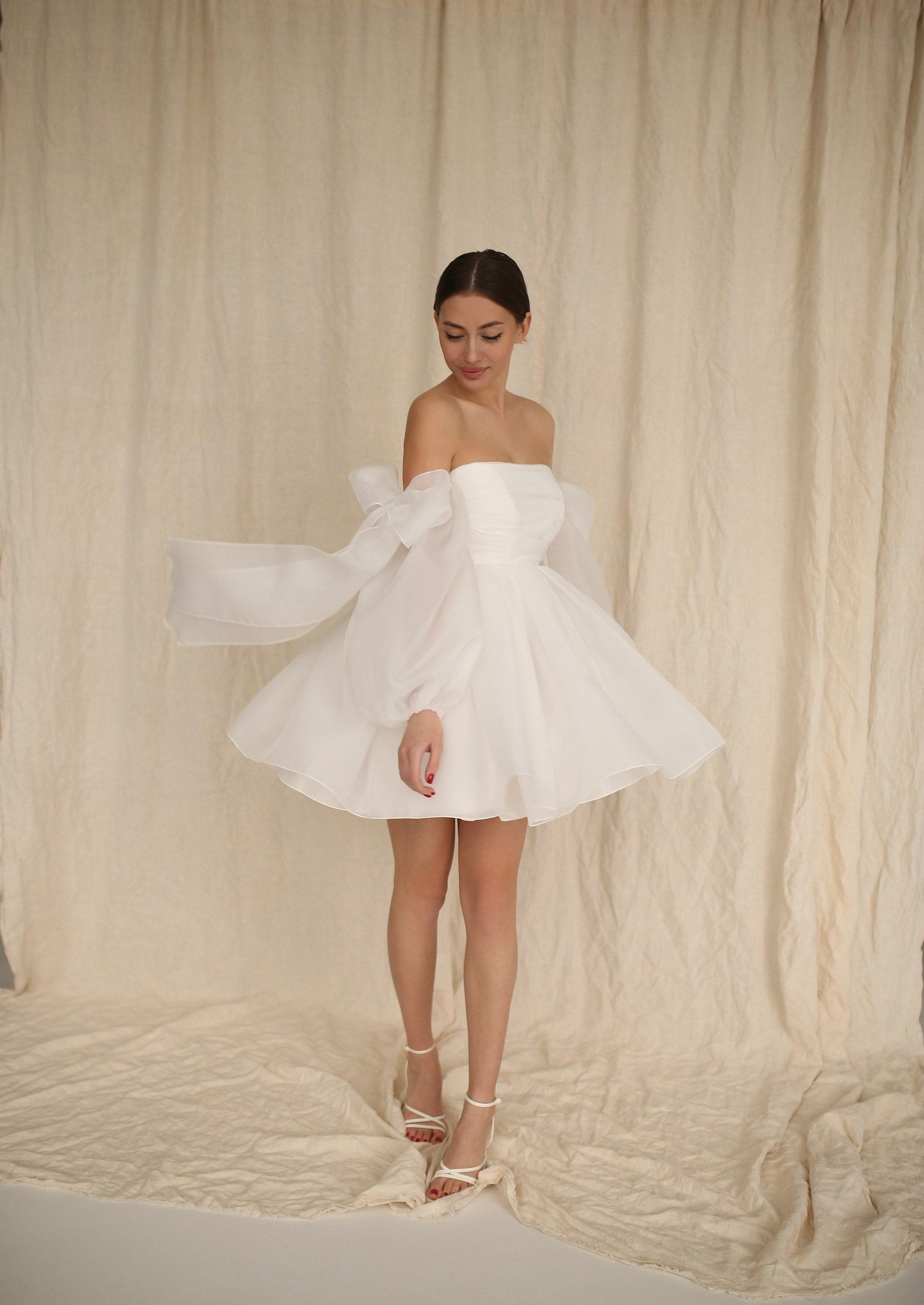 deb short dresses Short Wedding Dress, Long Sleeves Bridal Dress, Debra Dress