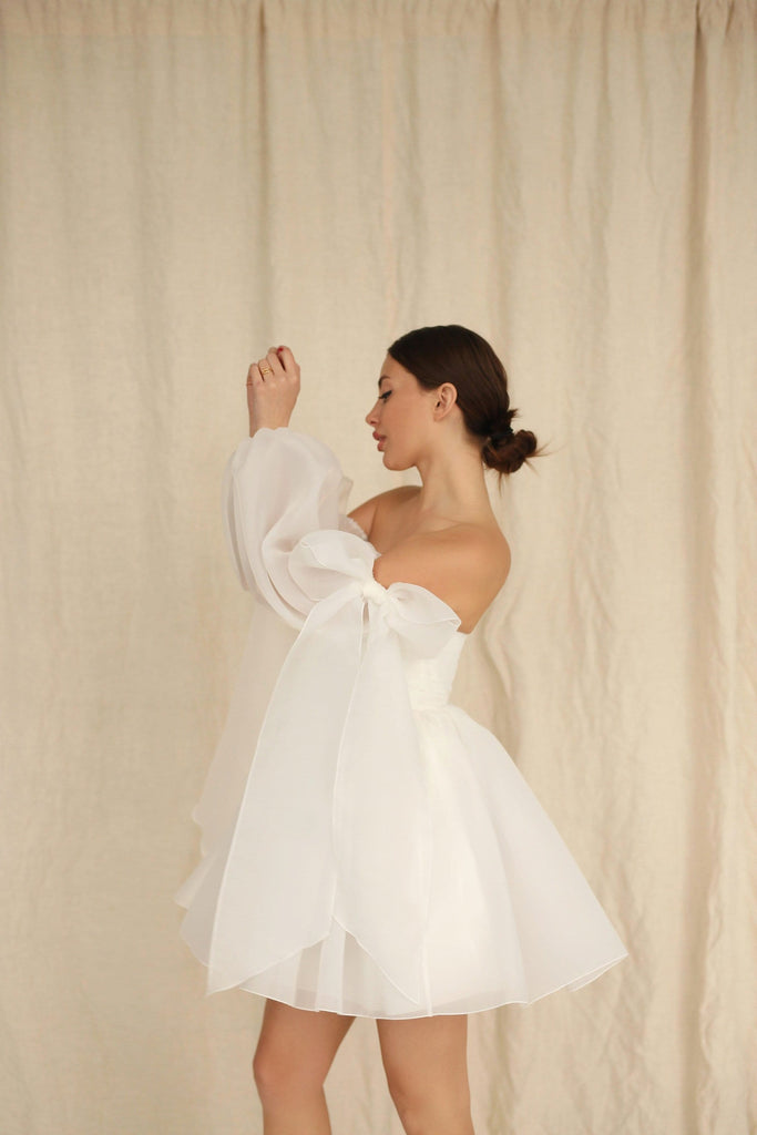 Debra dress, Short wedding dress with sleeves, Elopement Dress, Reception dress, Rehearsal dinner dress, Bridal shower dress