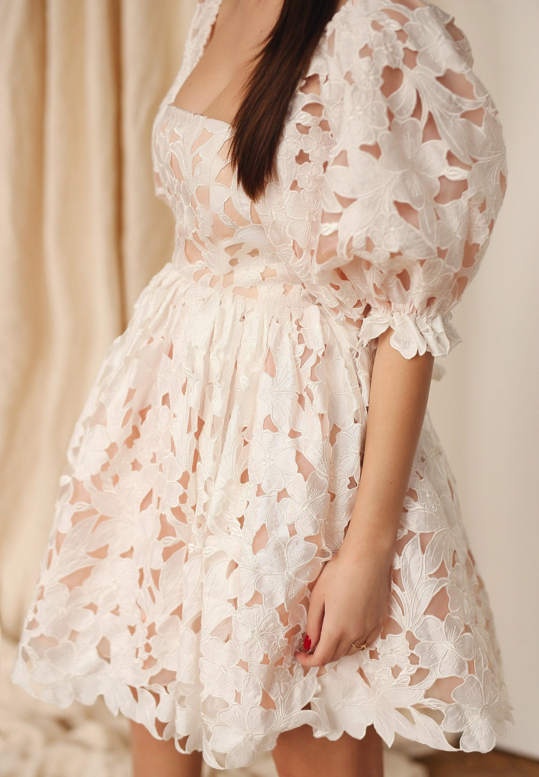 knee length dresses for ladies Short Lace Bridal Dress, Evelyn Dress Nude/Ivory / 22