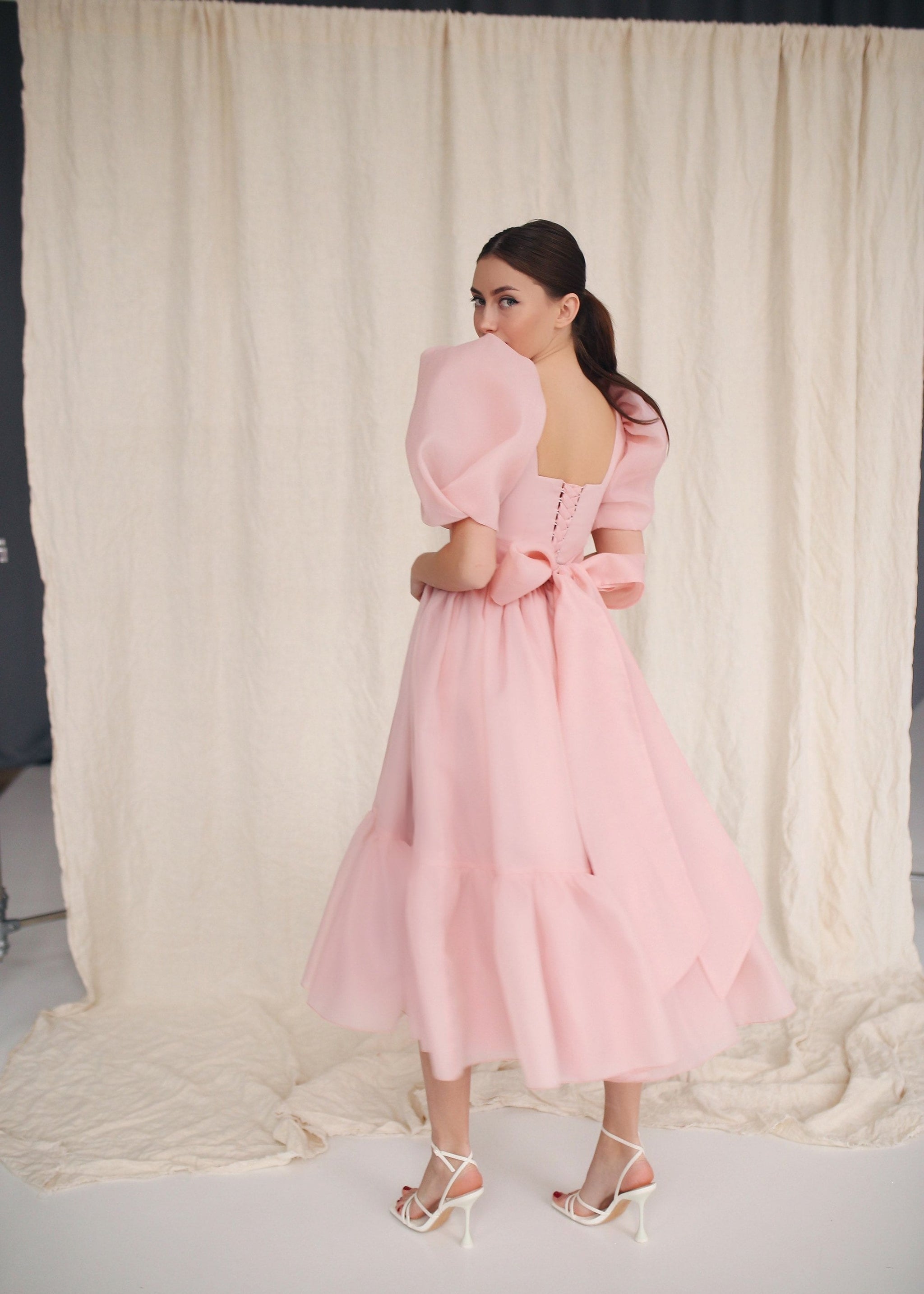 Tea Length Organza Wedding Dress, Maria Dress Blush / 14 Tea Length Organza Wedding Dress, Maria Dress Blush / 14