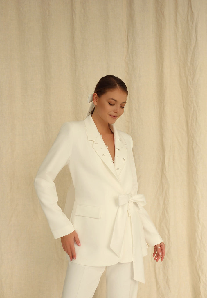 Zoe Wedding Suit, Chic Bridal Suit, Engagement Women Suit, White Wedding Blazer