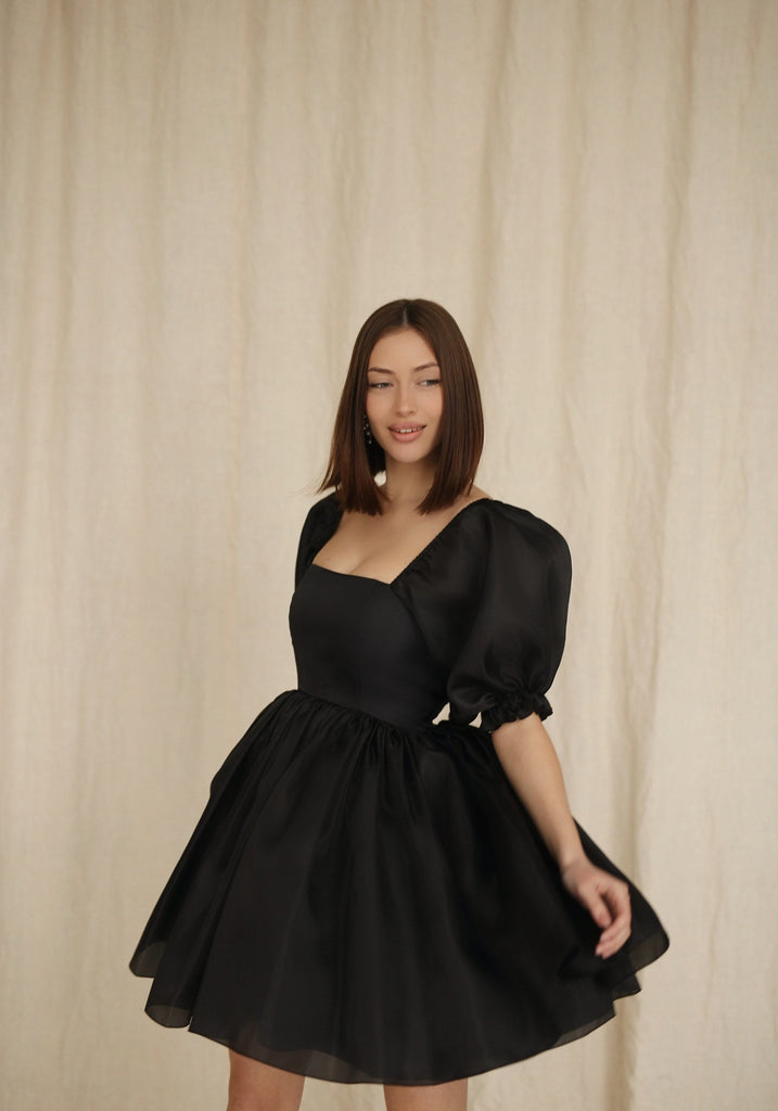 Bertha dress, Organza Puff Sleeves Dress, Puff Dress, Black Puff Dress