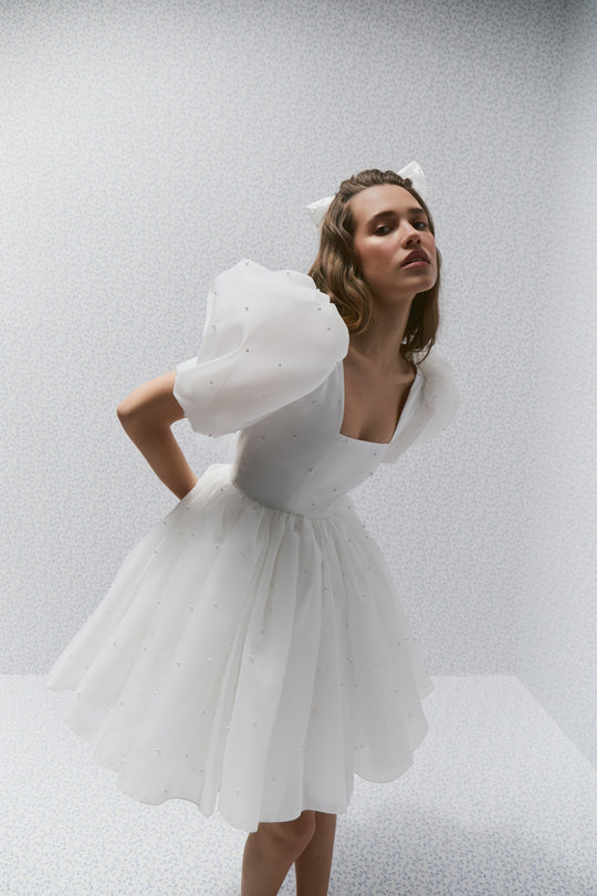 Margaret dress, Mini wedding dress, Short wedding gown, Rehearsal dinner dress, Bridal shower dress