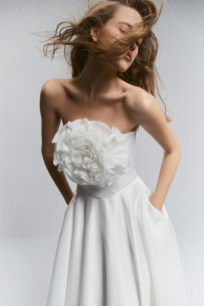 Sylvia Wedding Corset, Bridal Corset crafted from frothy silk organza layers into the shape of a rose.